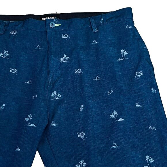 Burnside Men's Hybrid Stretch Blue Tropical Beach Flat Front Shorts Sz 38 - Picture 2 of 12
